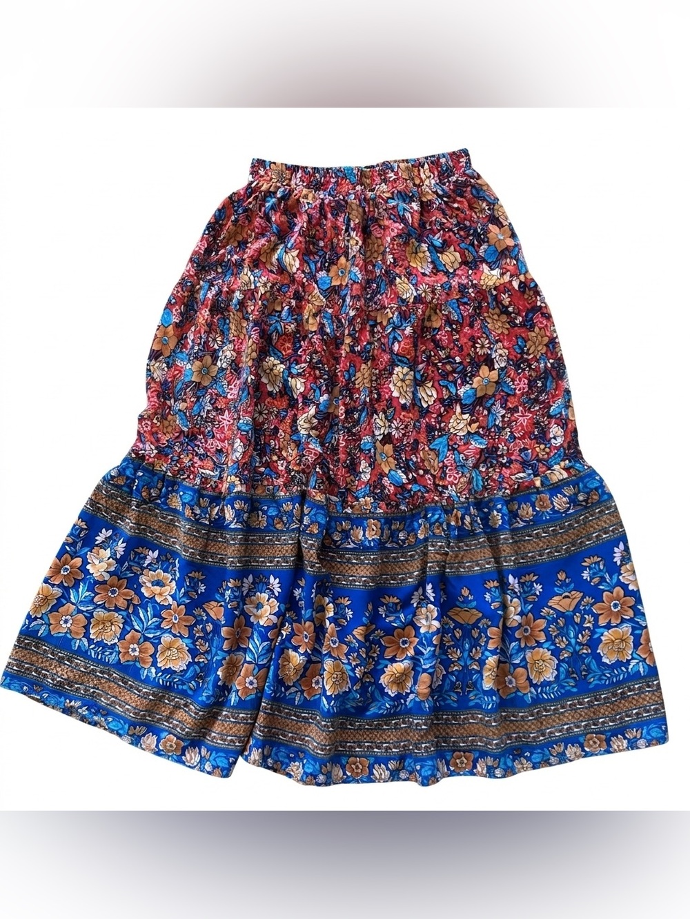 Frille Rose Tiered Floral Maxi Skirt Boho Vintage Inspired Viscose Size M